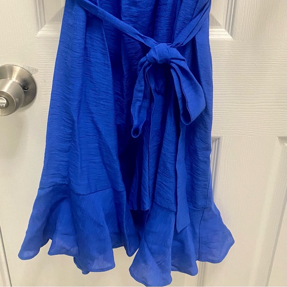 SOLD! Topshop Royal Blue V-Neck Wrap Tie Riffle Mini Dress 6 - Picture 8 of 13